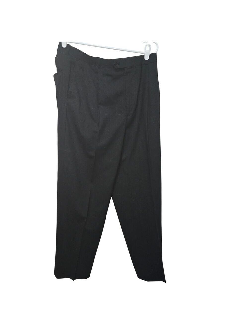 Mens 100% Woolmark Black Dress Pants 34x28 Straight Leg Tailored